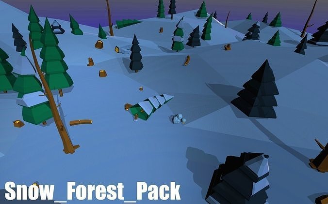 Models Forest Snow Cartoon Low Poly Snow Forest Pack free VR / AR / low-poly 3D model ...