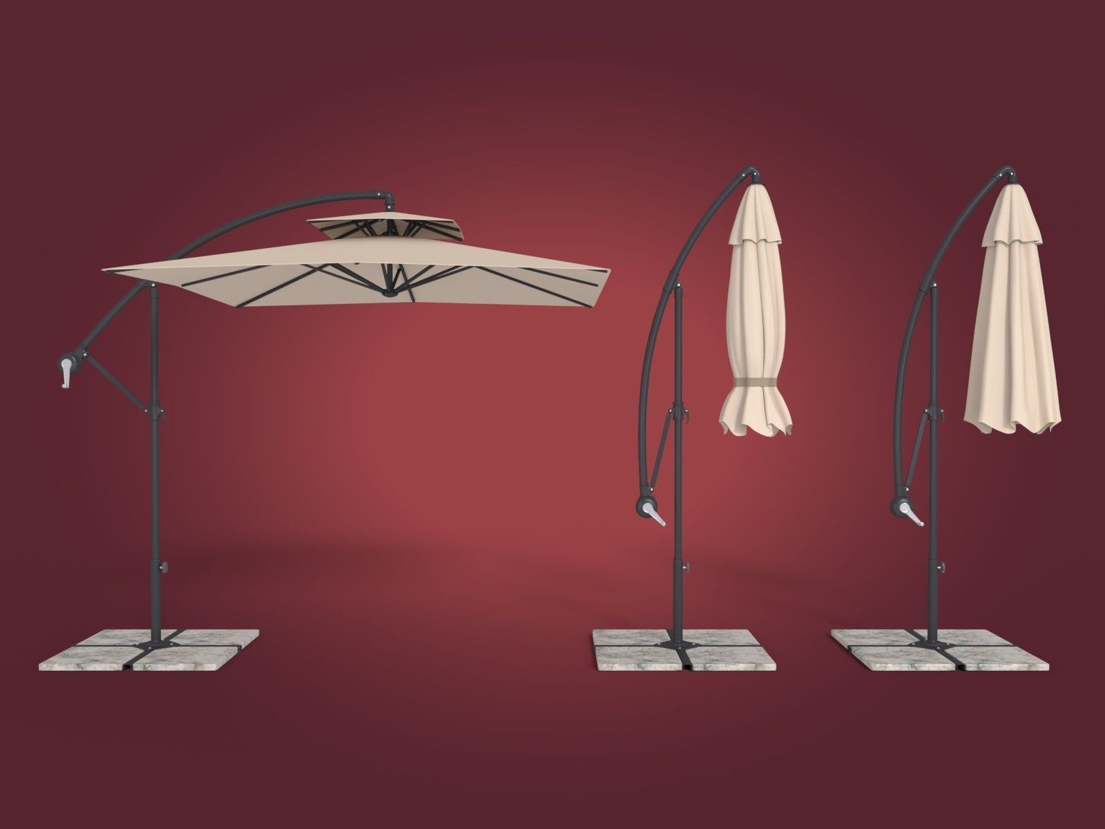 Deck Umbrella 4 Low-poly 3D model