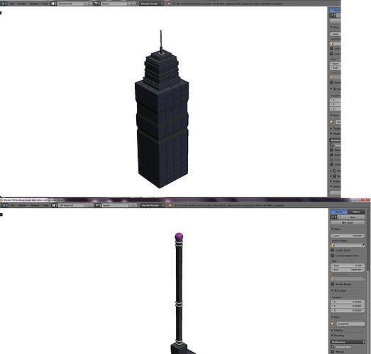 Skyscraper with lightpole top Black texturing Low-poly 3D model