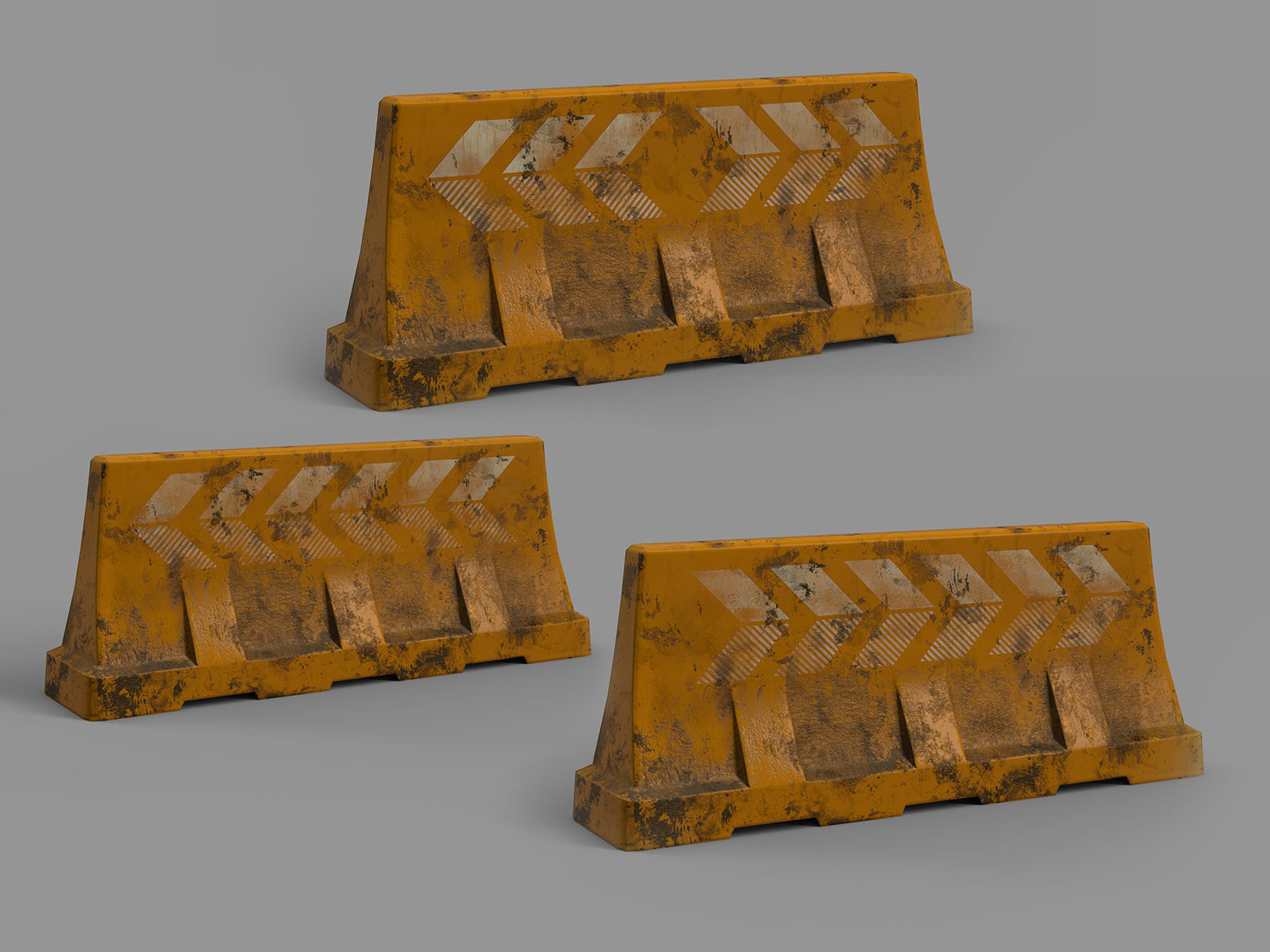 Set of three old road barriers