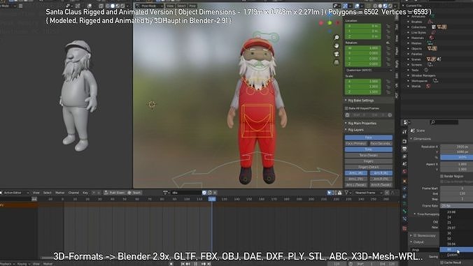 Rigged Santa Claus Low-poly 3D model