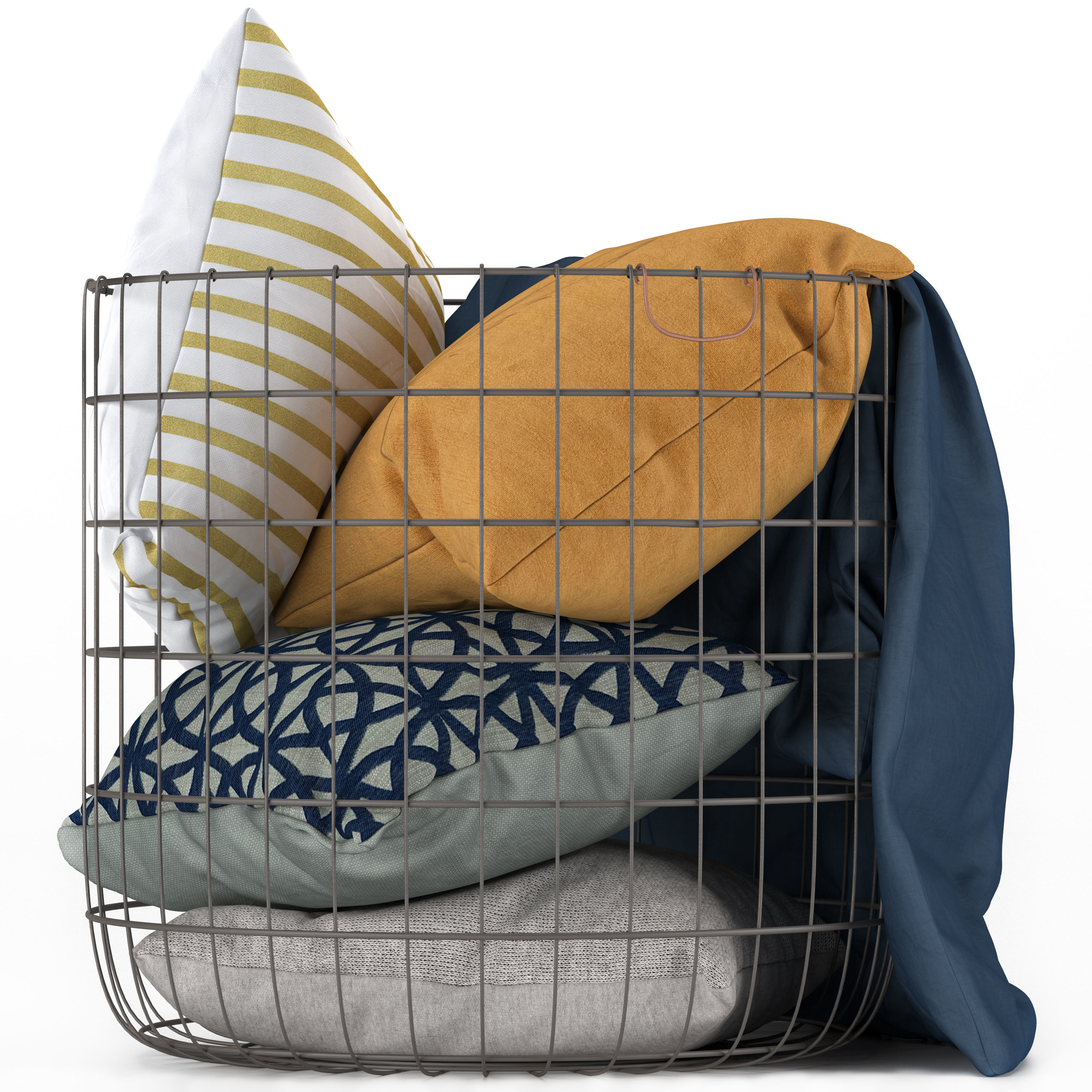 pillowbasket four pillows in wire basket 3D model CGTrader