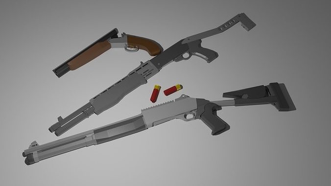 Polygonal shotguns pack  Low-poly 3D model