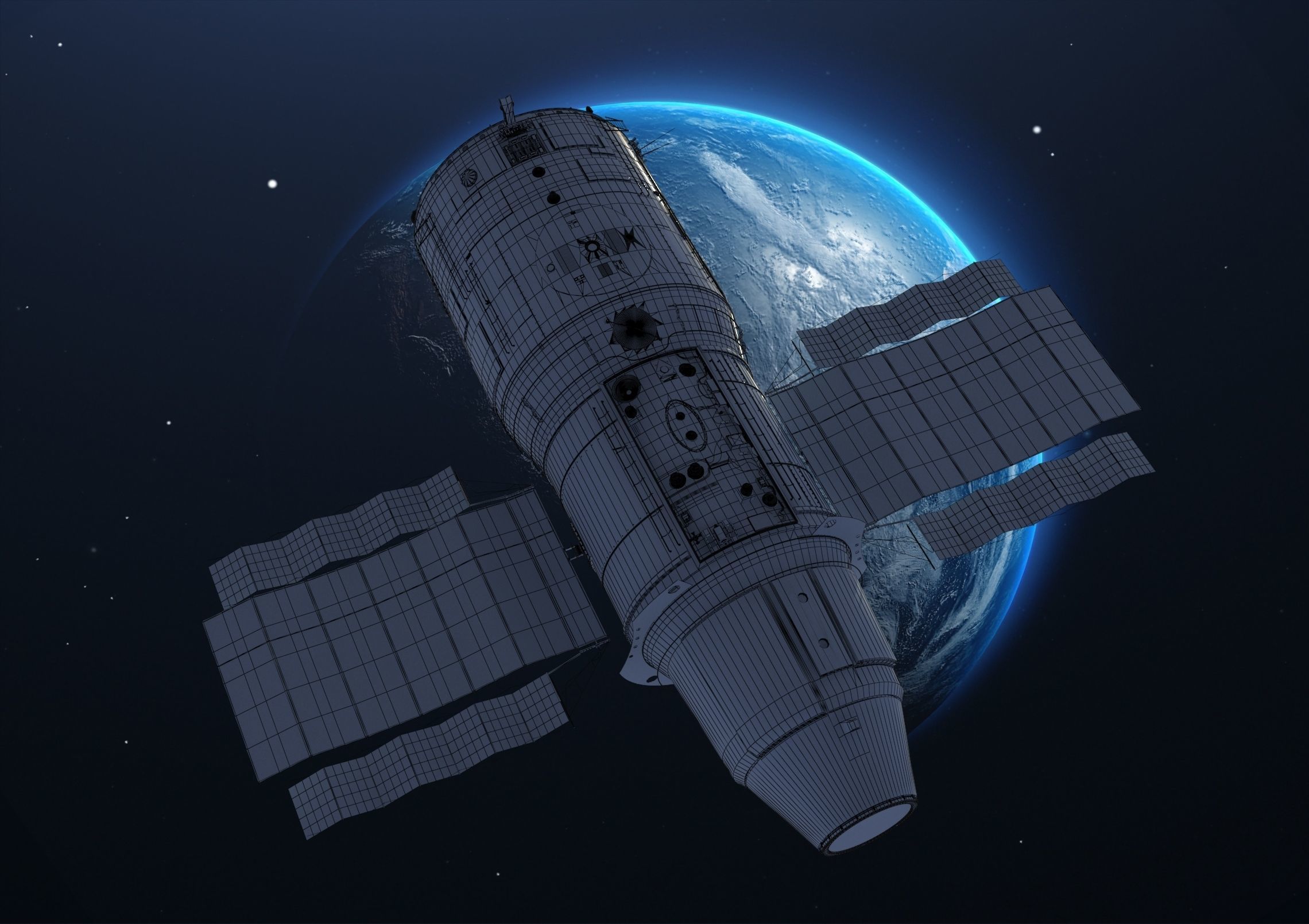 salyut7 space station orbiting earth elements of this furnished 3D ...