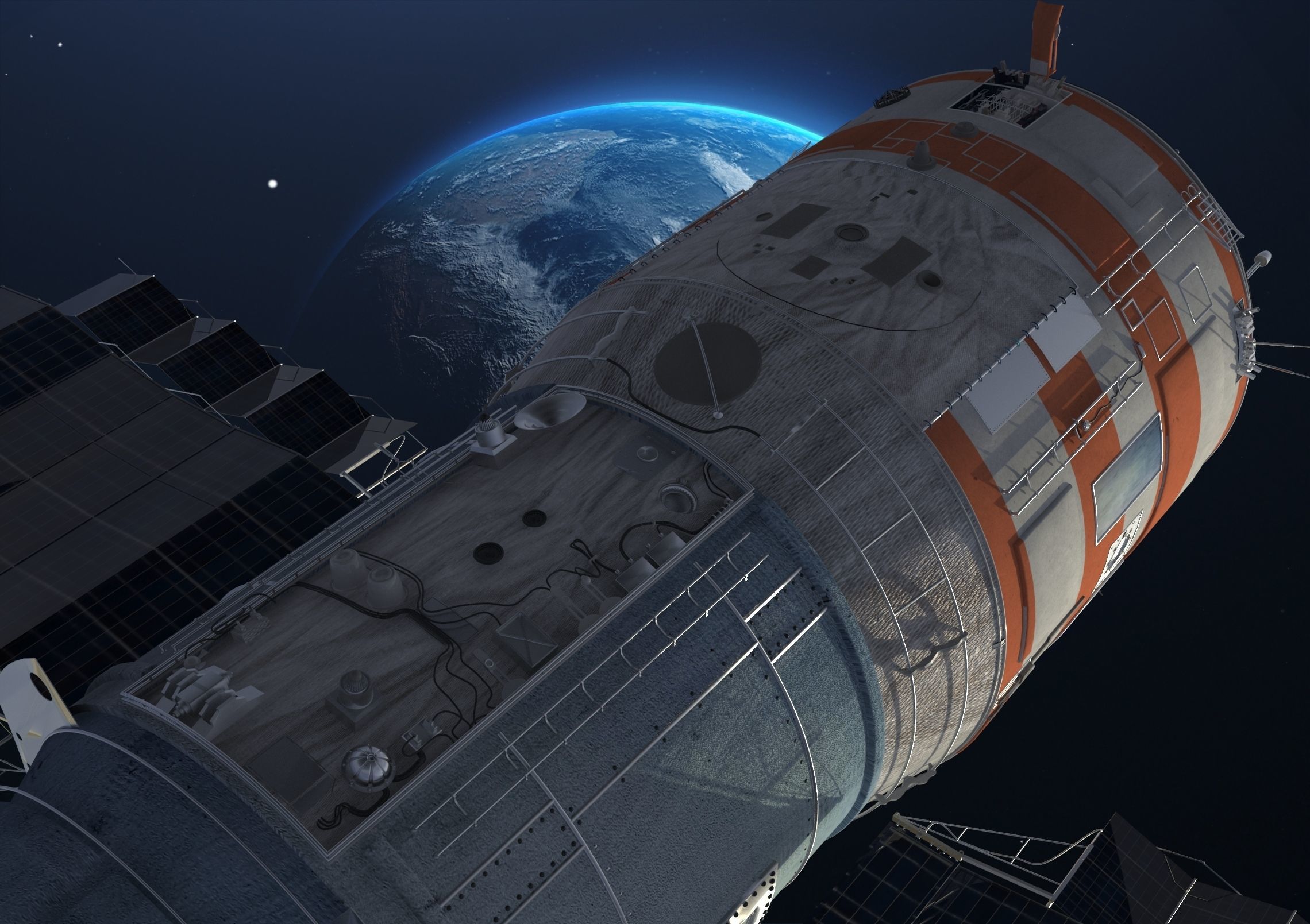 salyut7 space station orbiting earth elements of this furnished 3D ...