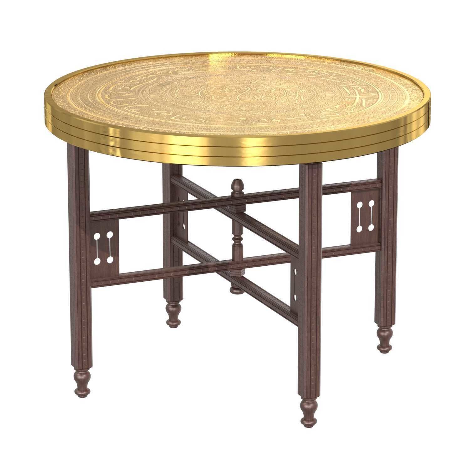 Brass Embossed Tray Table with Arabic Calligraphy Writing 3D model CGTrader