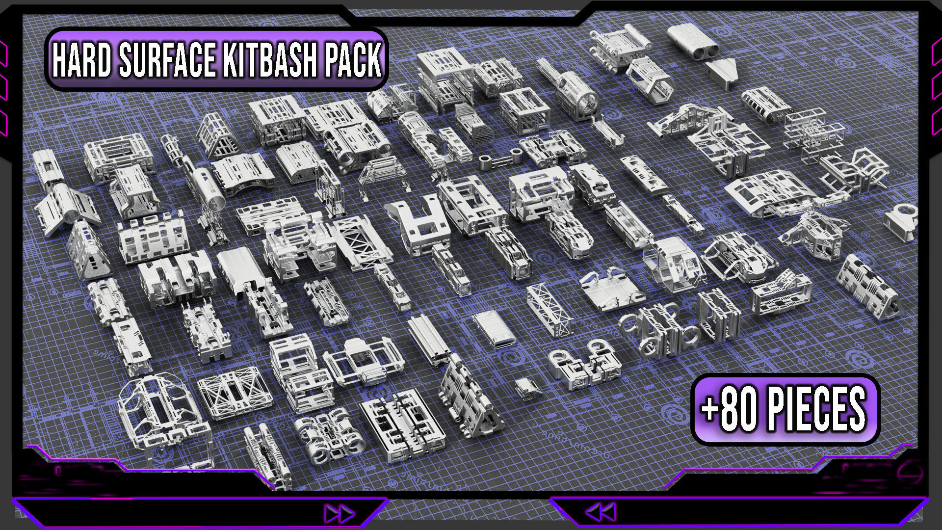 84 Hard Surface Mechanical Sci-Fi Kitbash Pack 3D model | CGTrader