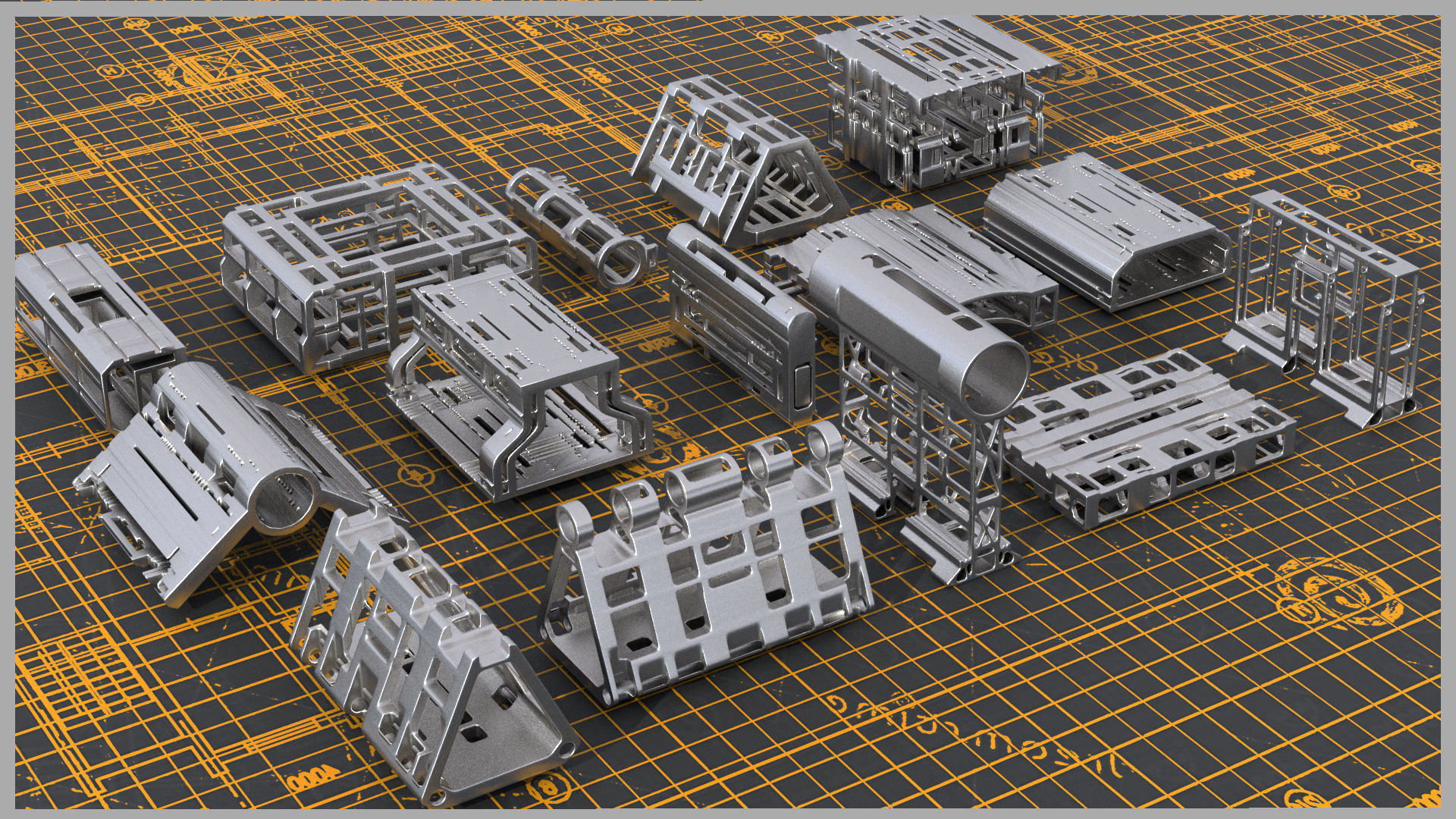 84 Hard Surface Mechanical Sci-Fi Kitbash Pack 3D model | CGTrader