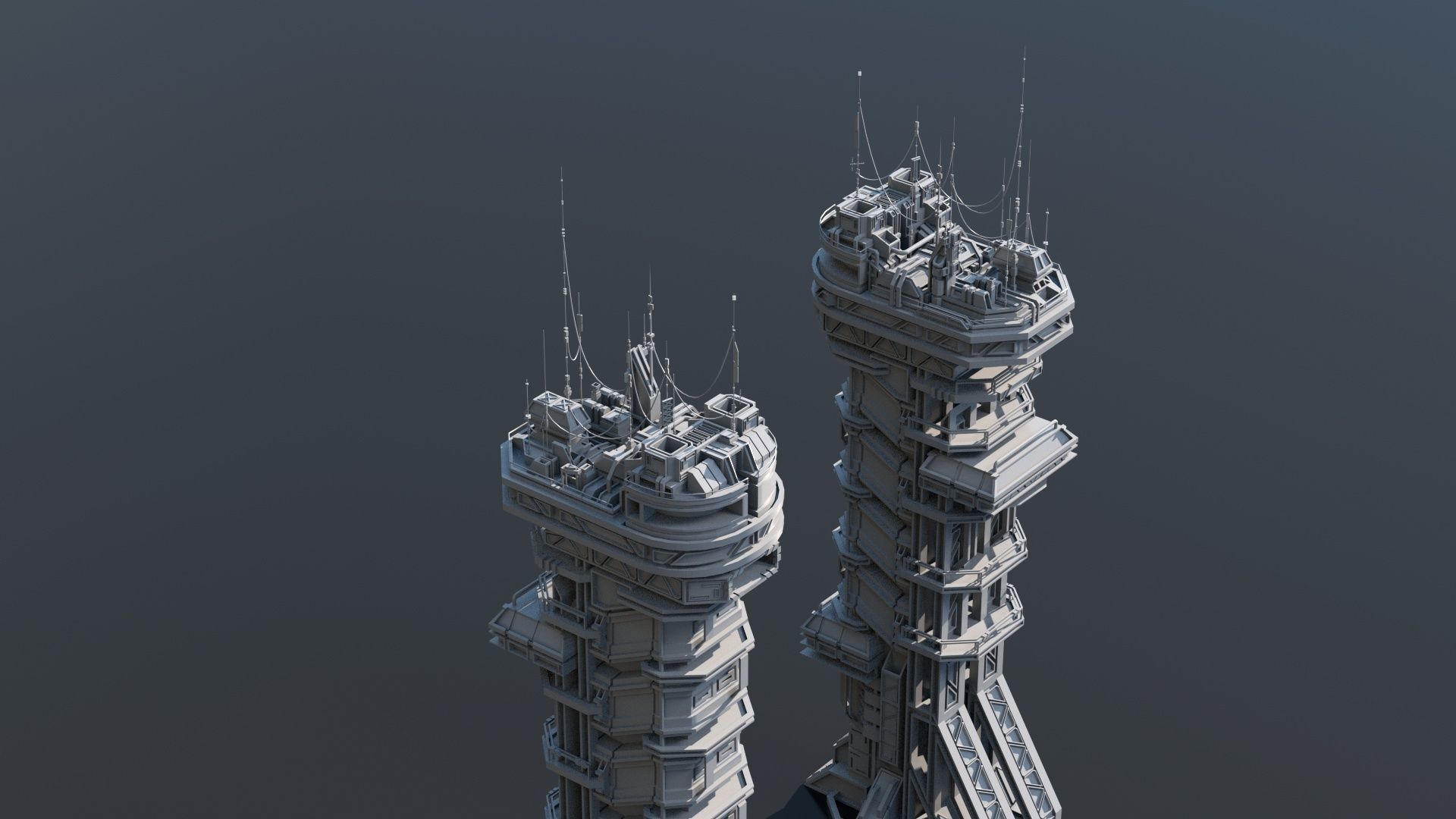Scifi building command center skyscraper Low-poly 3D model