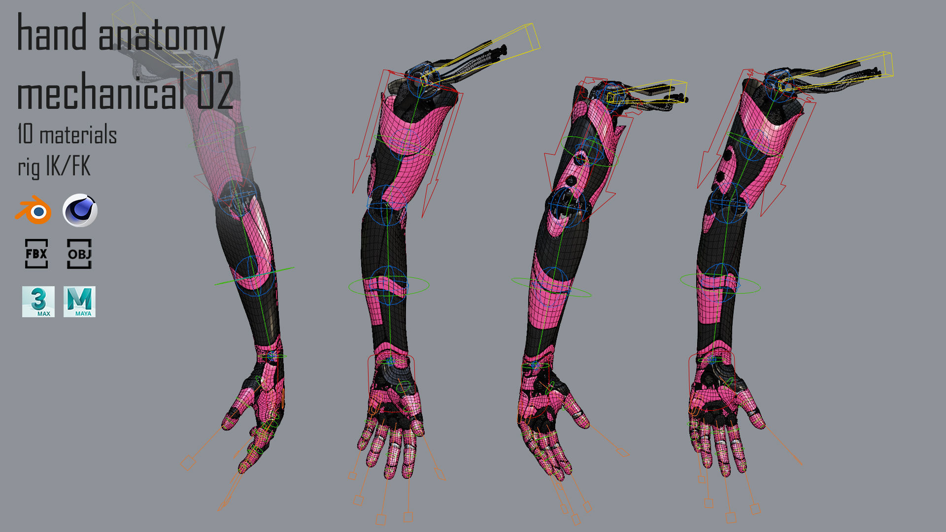 Robotic hand anatomy 02 3D model animated rigged | CGTrader