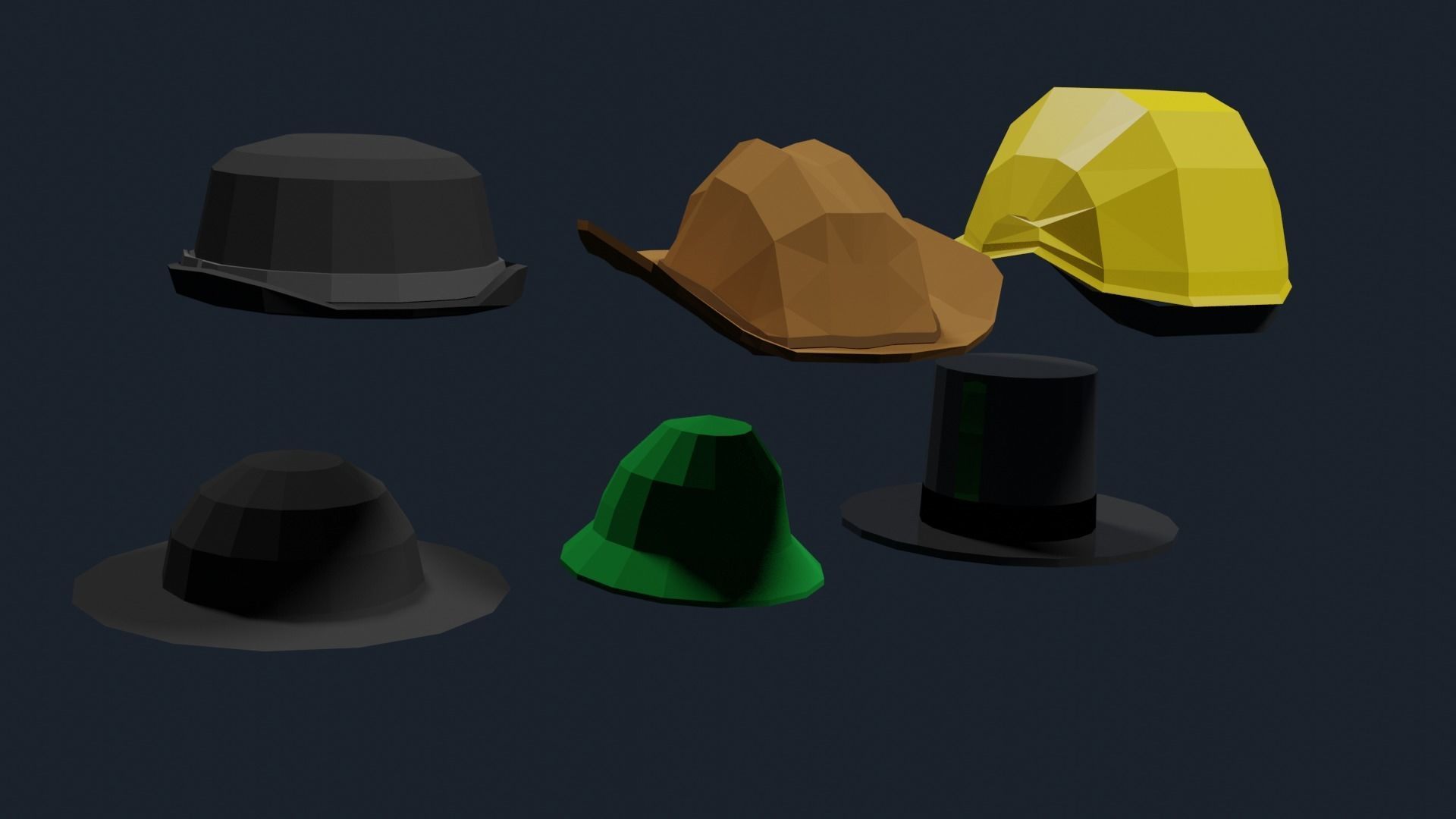 3D model Lowpoly Hat Set three hats VR / AR / low-poly | CGTrader
