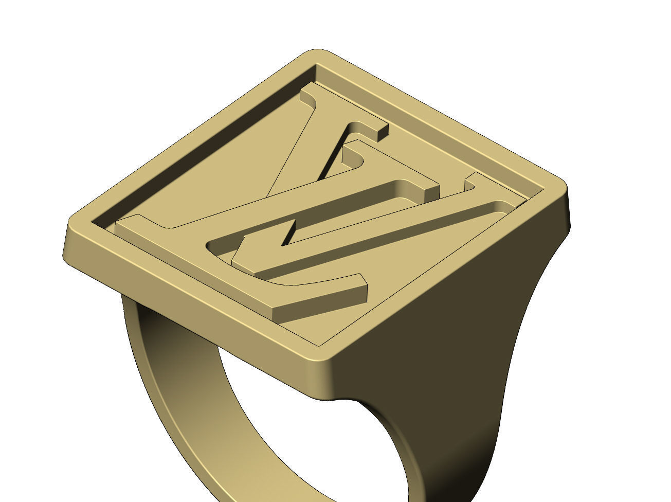 Large LV rectangular statement ring size 6to13 3D model 3D printable