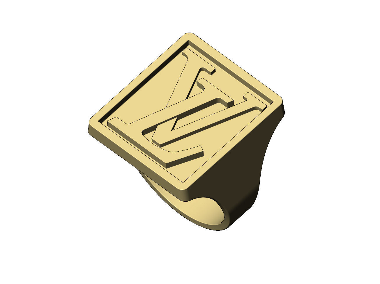 Large LV rectangular statement ring size 6to13 3D model 3D printable