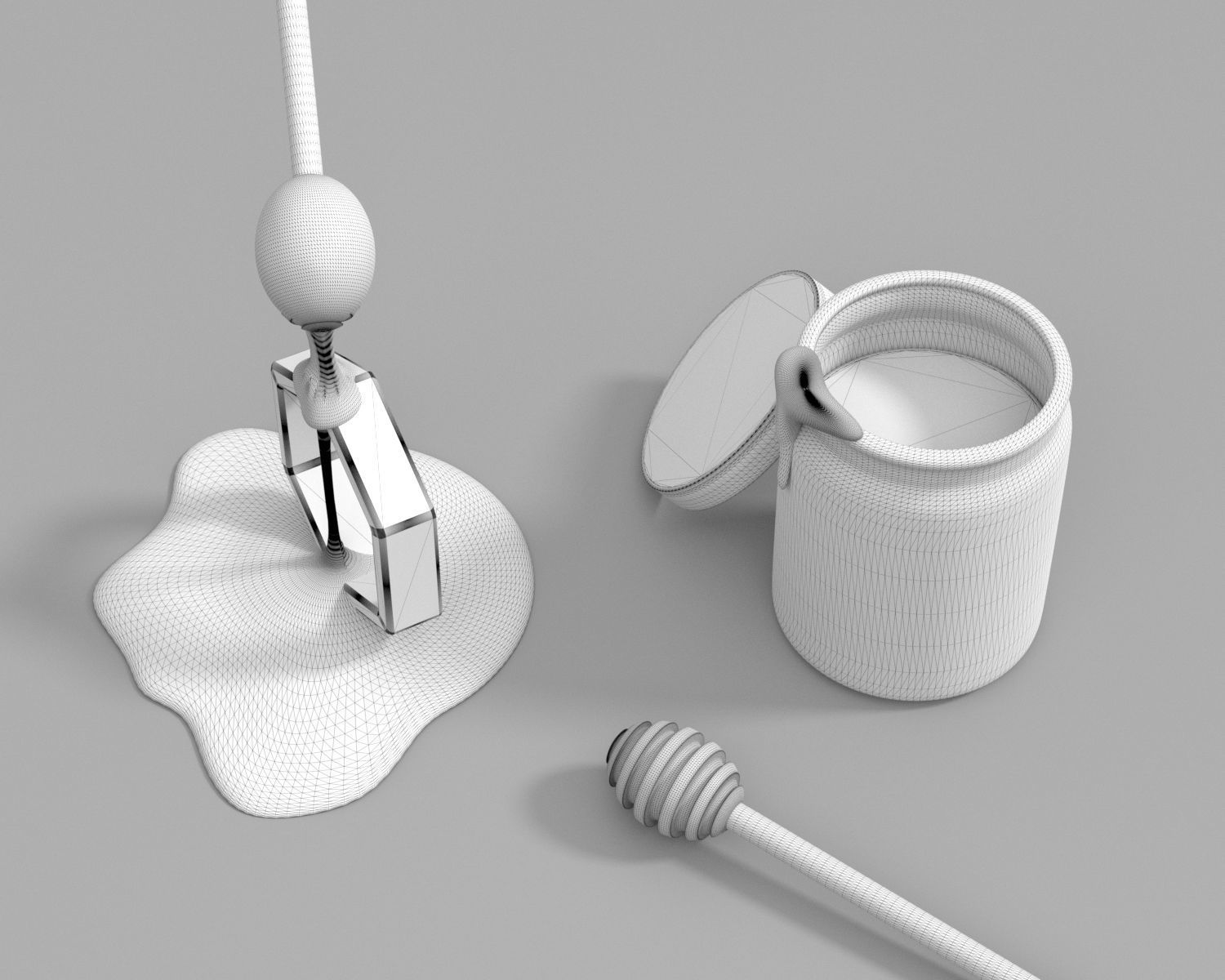 Honey Bottle and Honey Dipper Model 3D model CGTrader