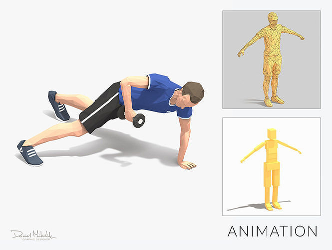 Archer Row  Exercise Man Animation Low-poly 3D model