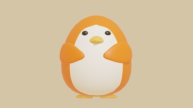 cute orange penguin Low-poly 3D model