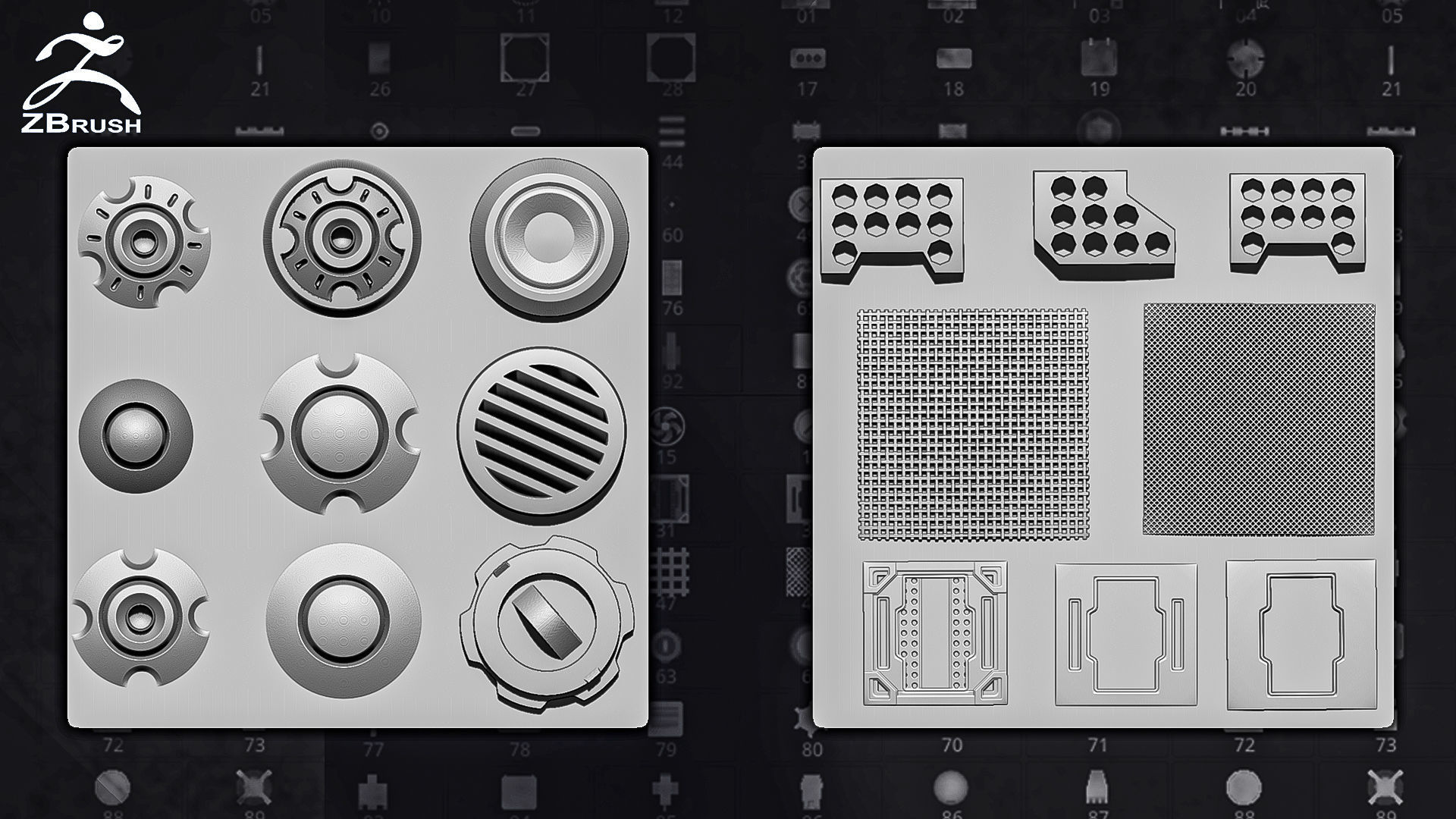 100 HardSurface Alphas for ZBrush and Substance 3D model CGTrader