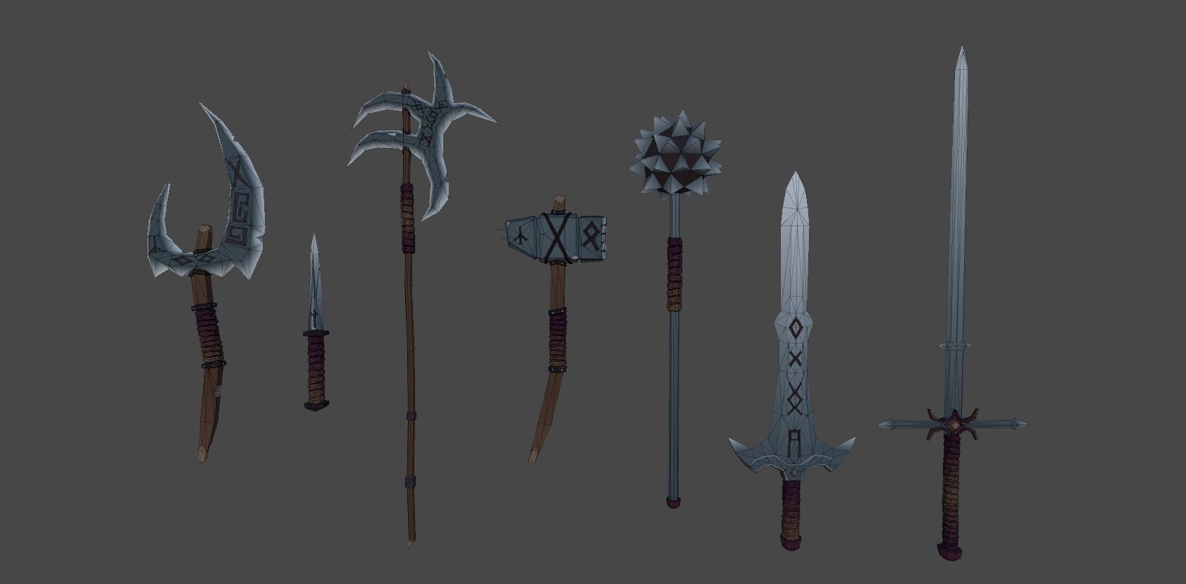3D model Low-Poly Rune Themed Weapons Pack VR / AR / low-poly | CGTrader