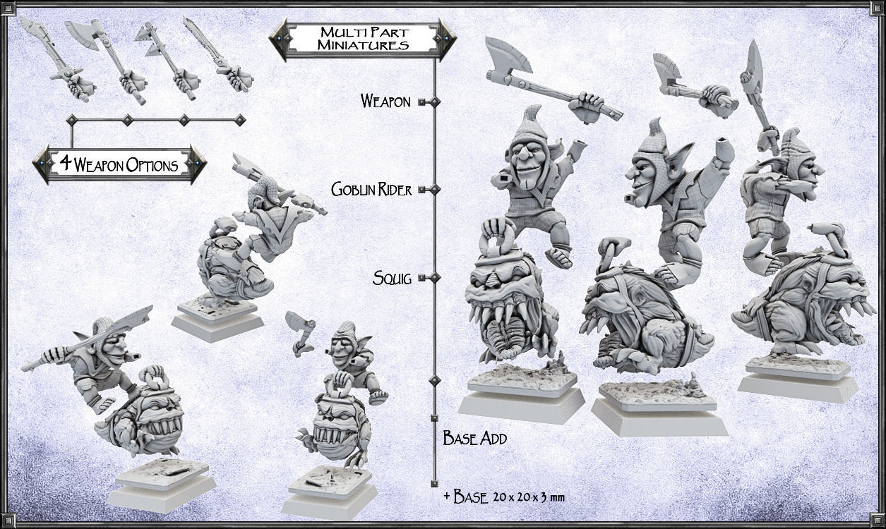 Goblin Squig Riders -UNIT- 28mm Miniatures 3D model 3D printable | CGTrader