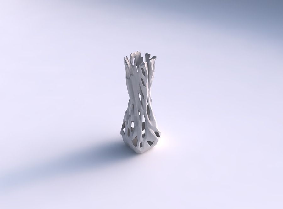 Vase twisted larger opening rectangle with faceted cuts and b... 3D print model