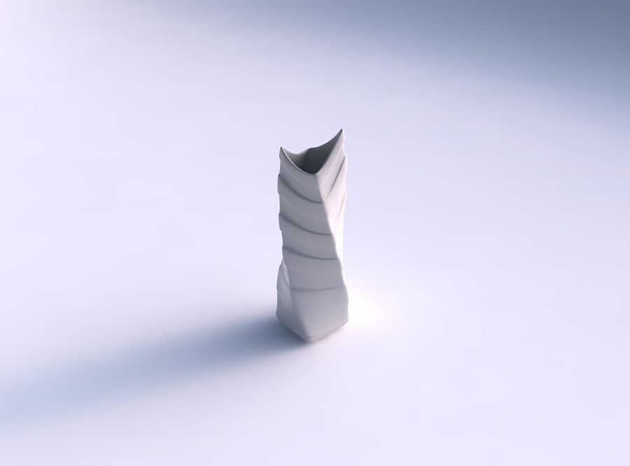 Vase twisted double arc rectangle with smooth horizontal ribbons 3D print model