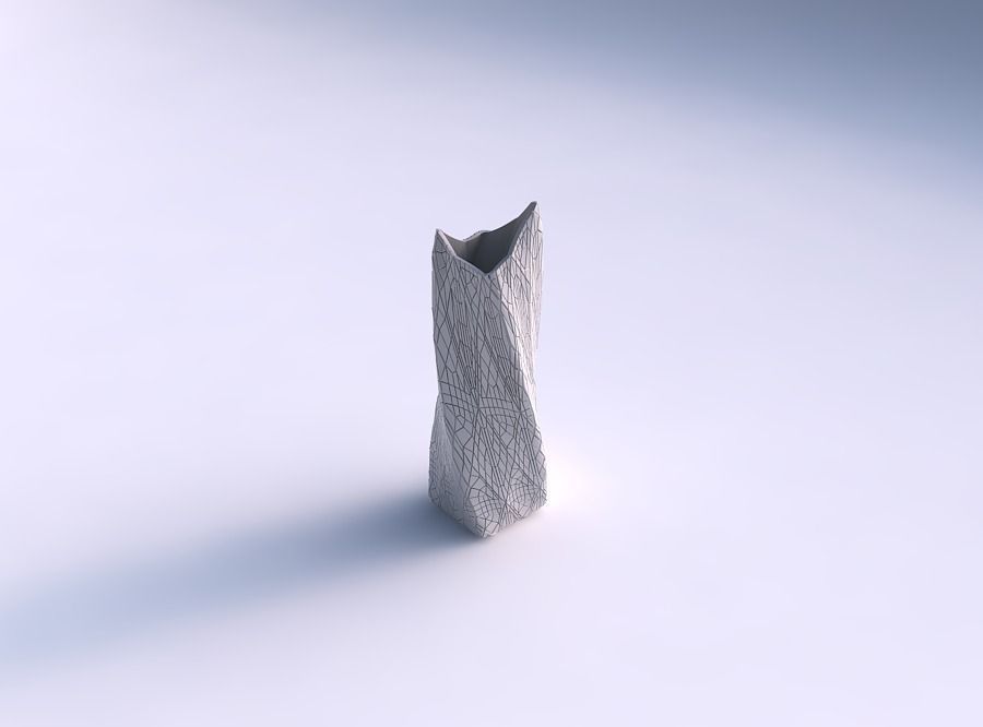 Vase twisted double arc rectangle with fine mosaic plates 3D print model