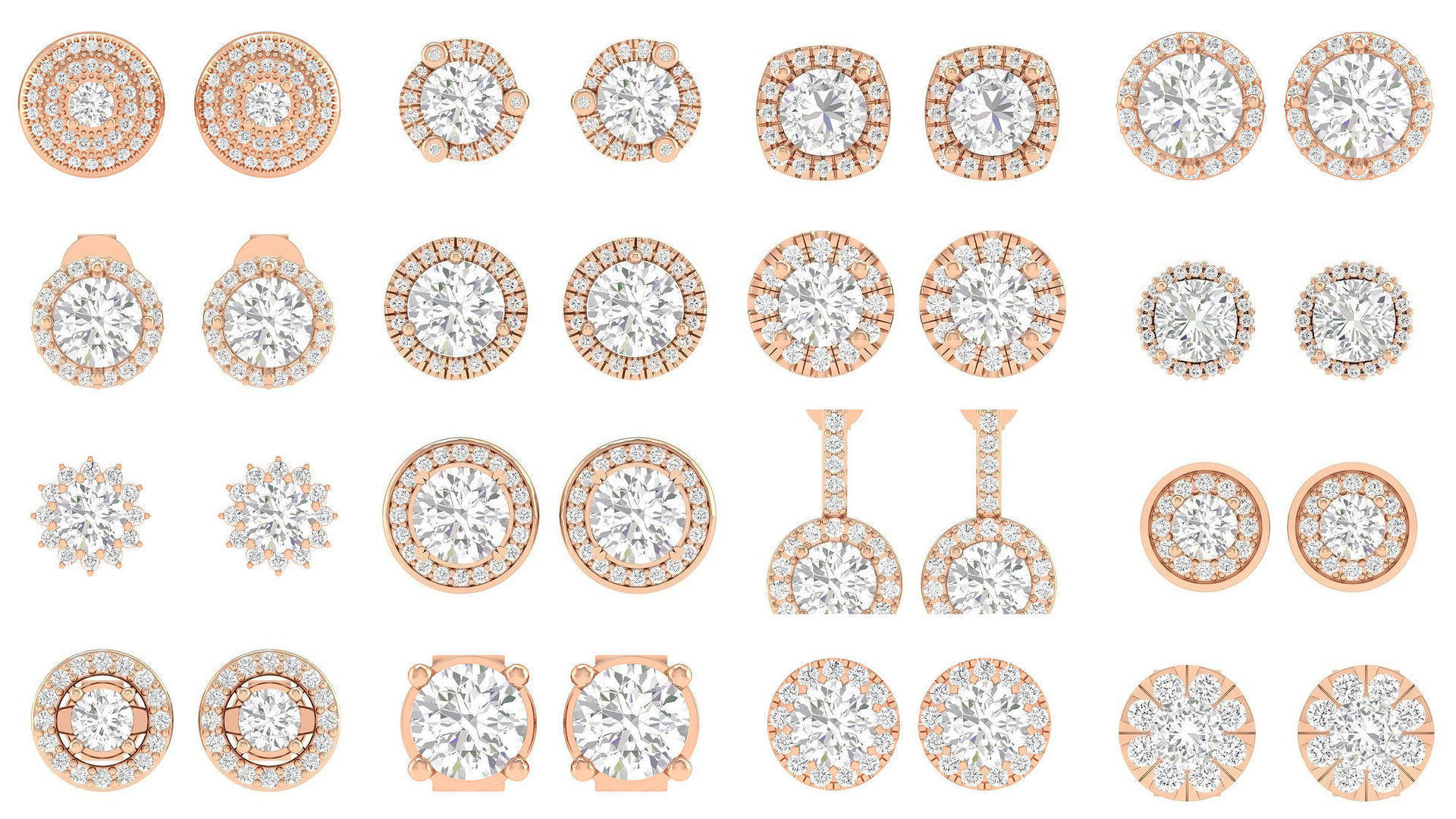 88 Women Solitaire Earrings 3dm stl render detail