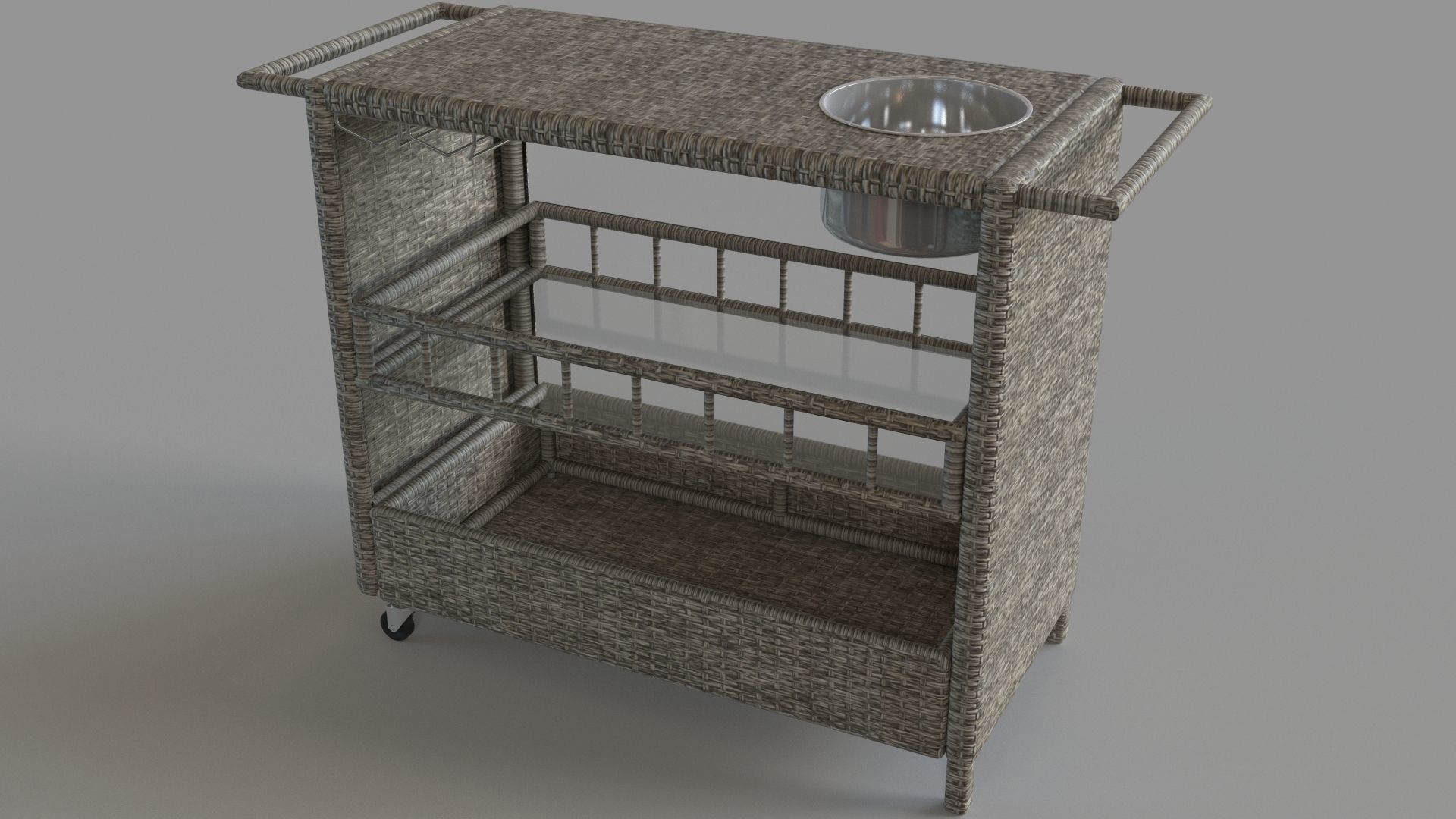Puerta Outdoor Wicker Bar Cart With Ice Pail 3D model CGTrader