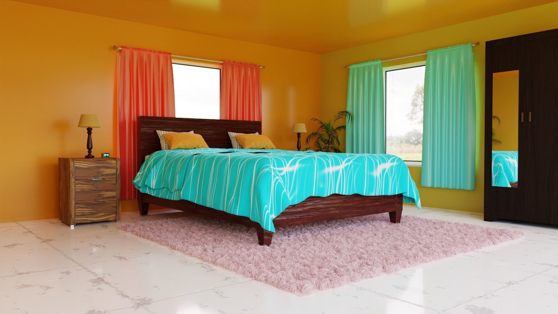 A COMMON DOUBLE BEDROOM free 3D model CGTrader