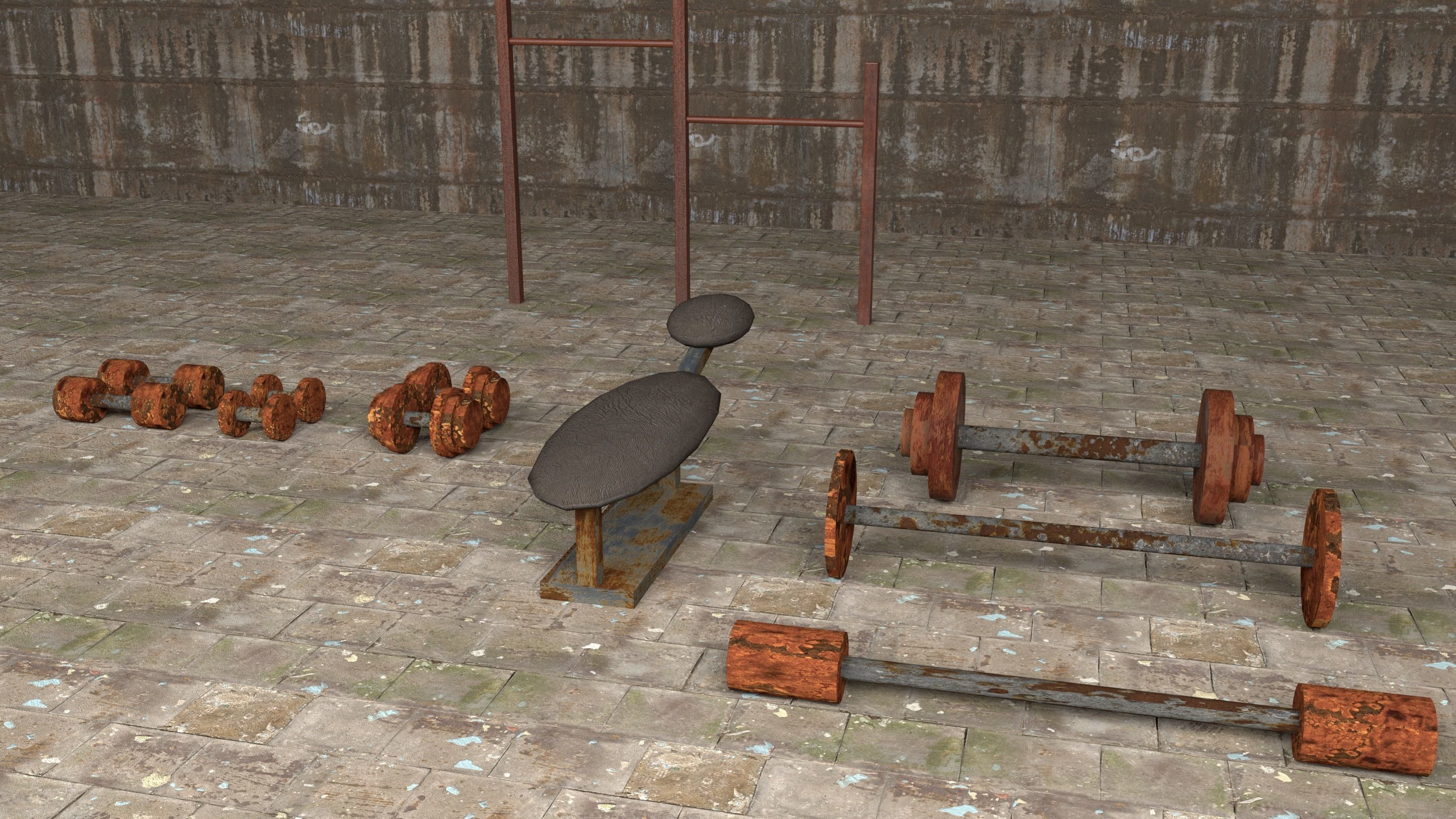 Rusty Gym Equipment 3D asset CGTrader