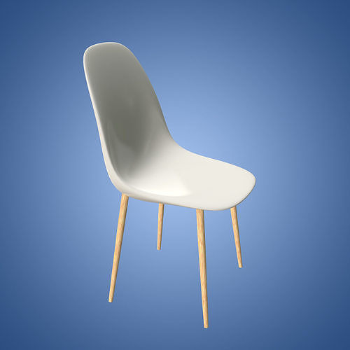 3D model Chair Kitchen Modern White Plastic Seat Wooden Legs PBR VR