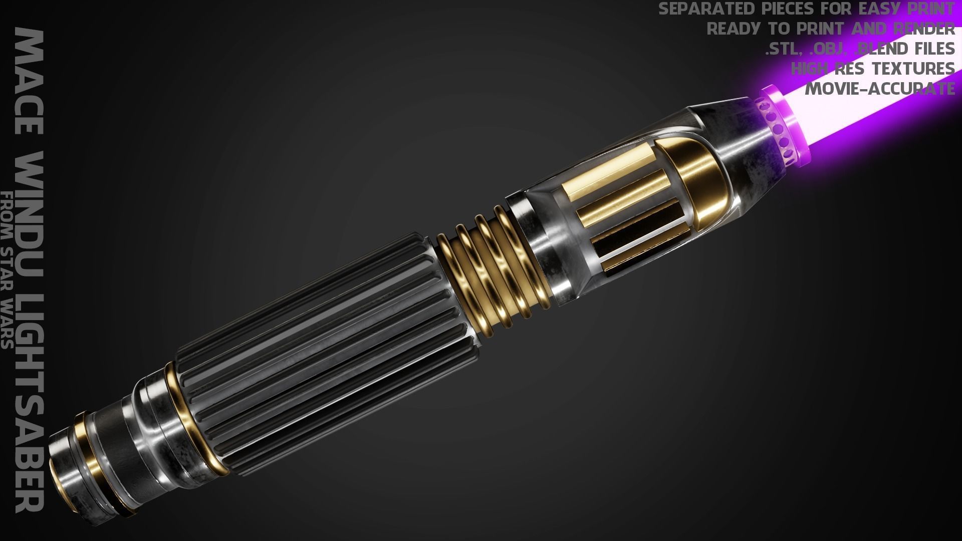 Mace Windu Lightsaber for Cosplay 3D model 3D printable CGTrader