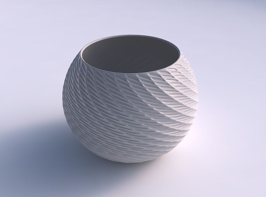 Bowl spheric with twisted diagonal grid dents 3D print model
