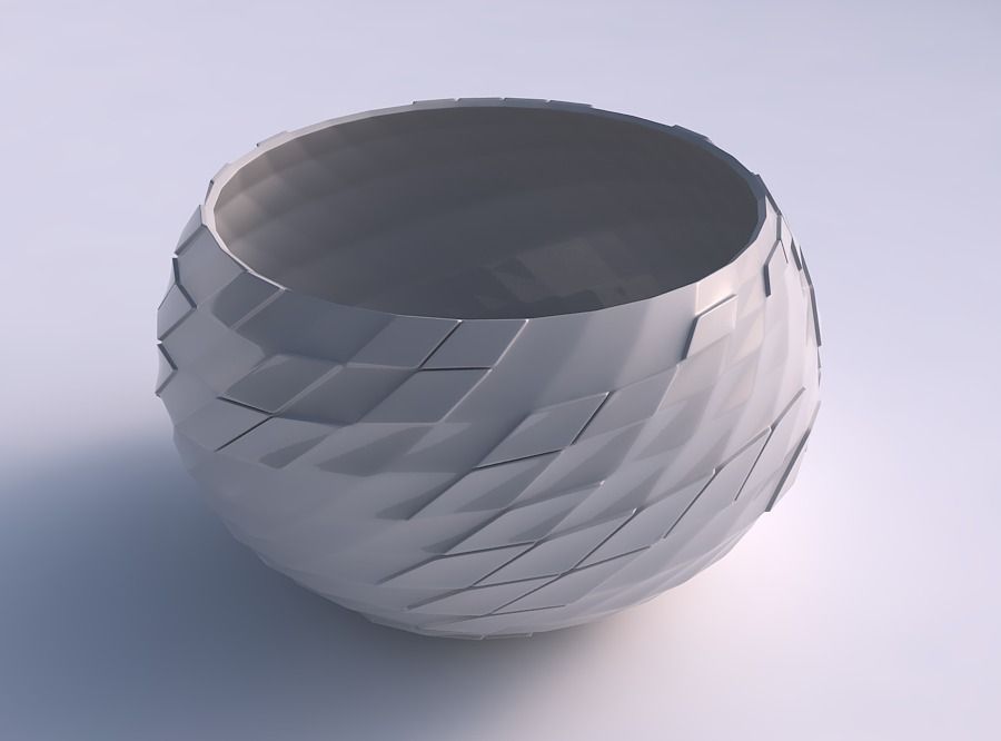 Bowl spheric twisted with wavy scattered grid plates 3D print model