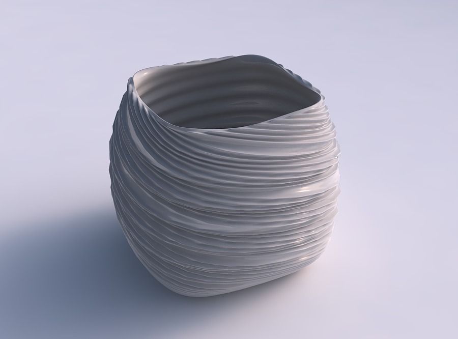 Bowl semi-quadratic with twisted extruded lines 3D print model