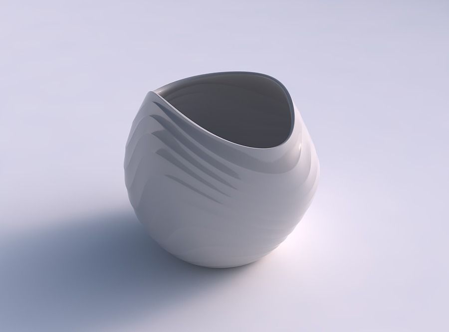 Bowl compressed and twisted with curved horizontal wavy sections 3D print model