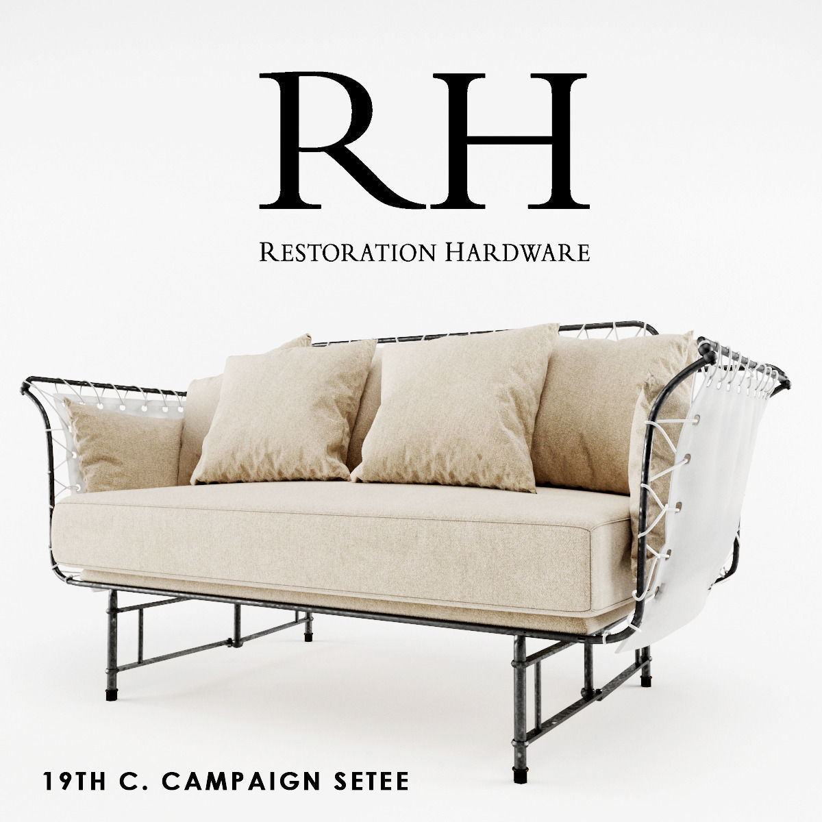 RH - 19TH C CAMPAIGN SETEE 3D model