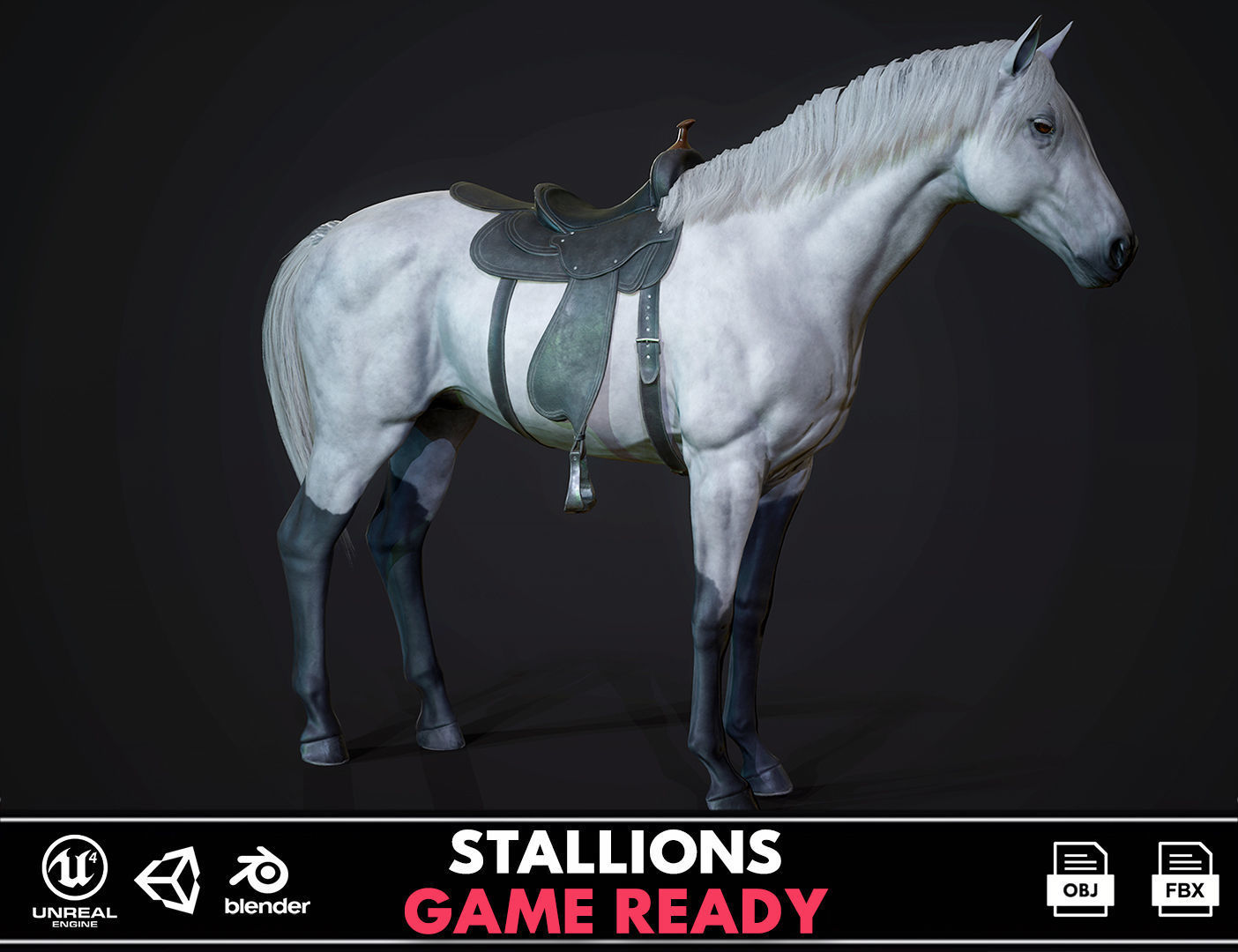 3D model Stallions Game Ready horse VR / AR / lowpoly rigged