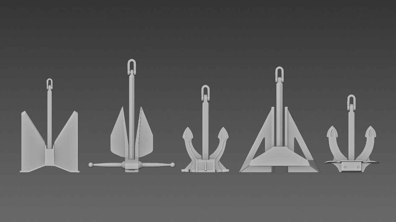 5 Ship Anchor Pack 01 3D model 3D printable | CGTrader