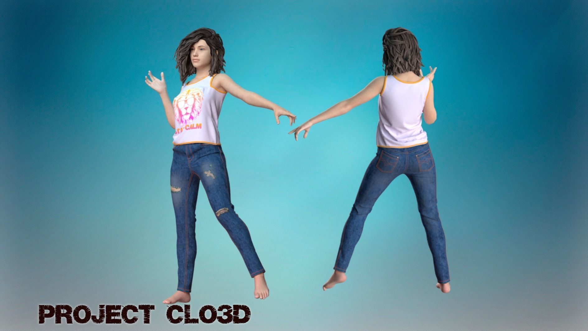 Ripped 3D digital printed jeans
