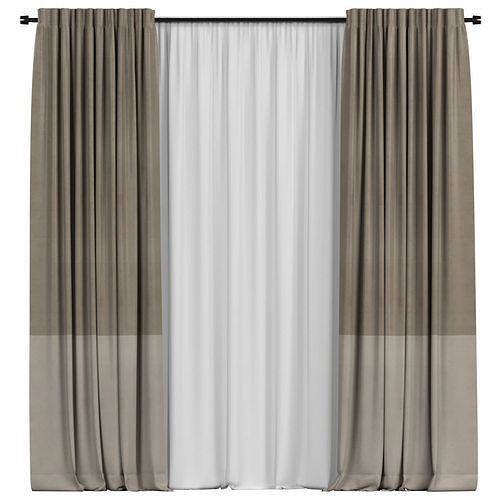 Curtains with tulle in two colors 3D model