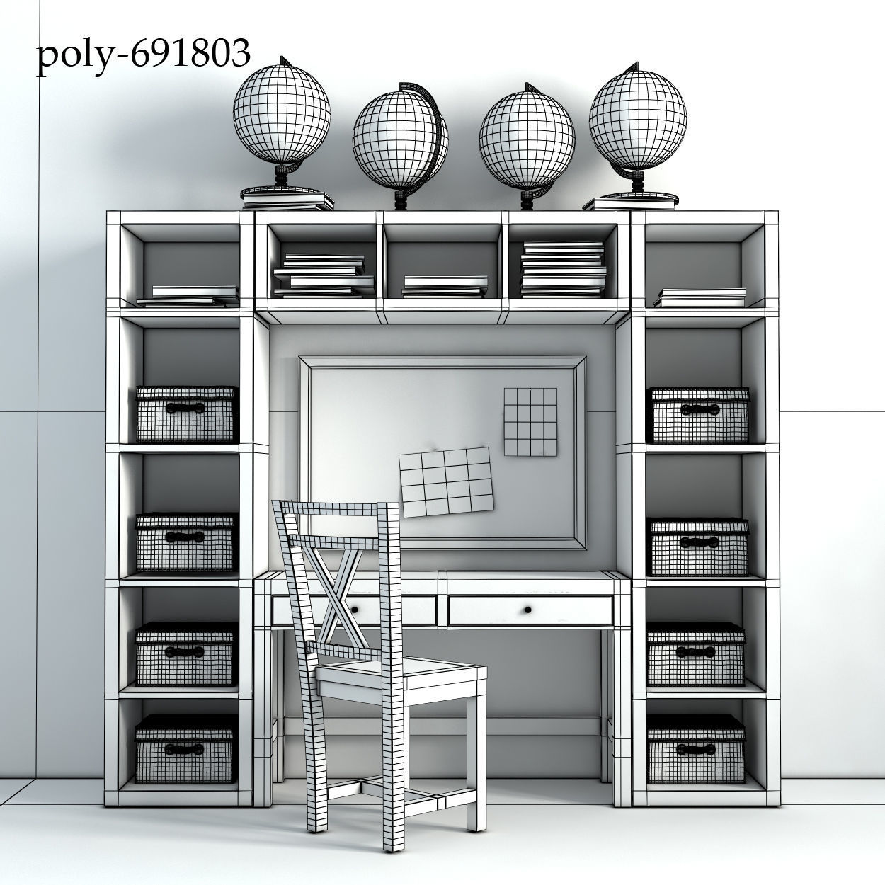 PotteryBarn Preston Desk Storage Wall System 3D model CGTrader