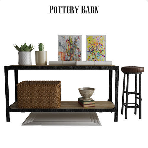 Pottery Barn Clint Reclaimed Wood Console Table 3D model CGTrader