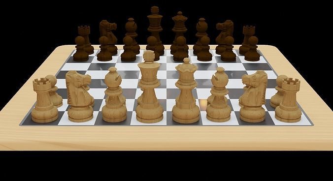 Chess set - Wooden Low-poly 3D model