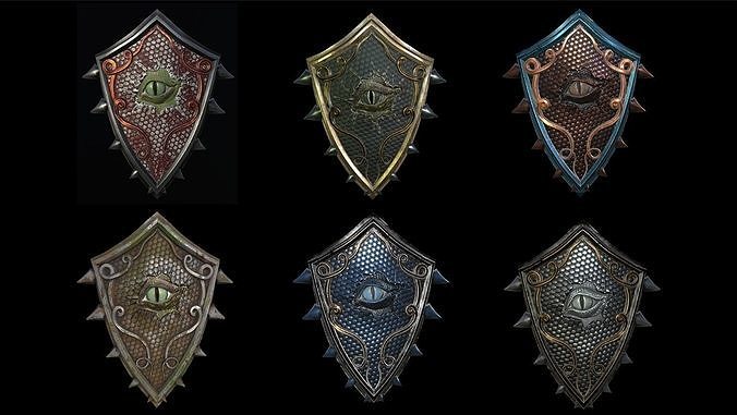 Shield with eye low poly 6 texture options and high poly Low-poly 3D model