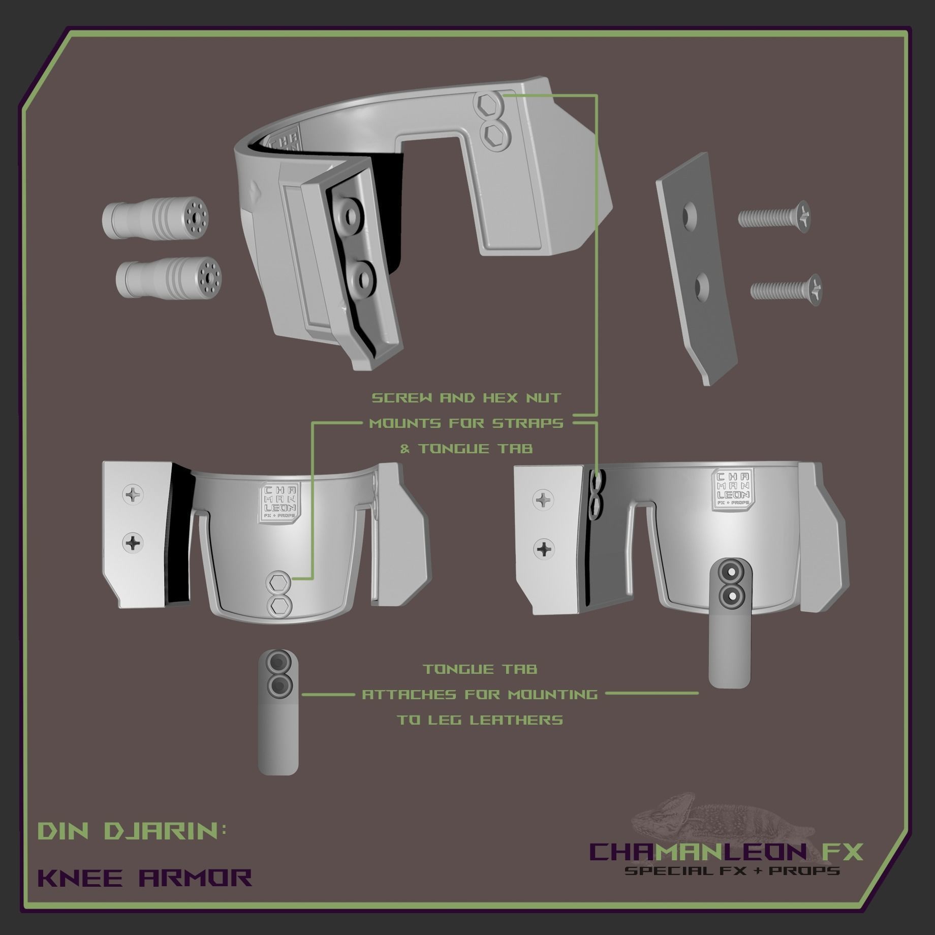 Din Djarin Mandalorian Axe Woves Death Watch Knee Armor Cosplay 3D