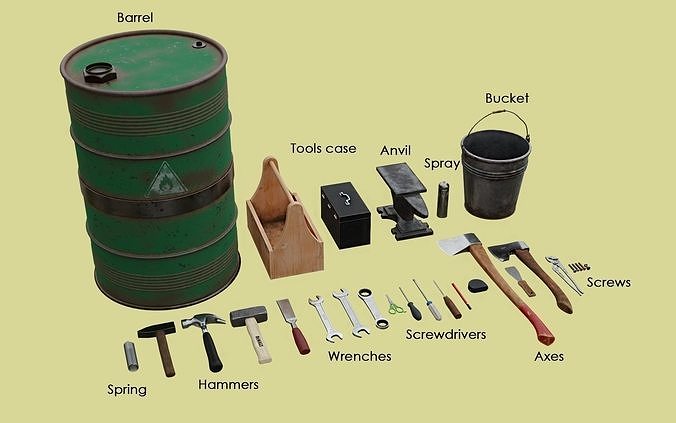 Tools Pack - 30 Textured Assets Low-poly 3D model