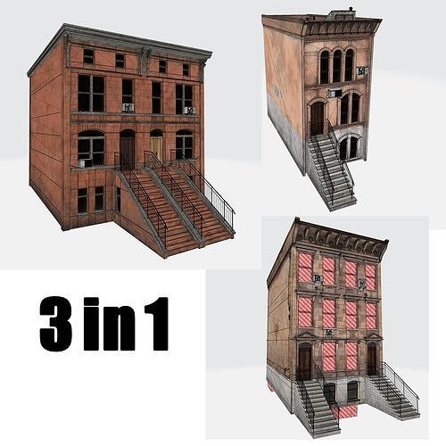 2 set of buildings 3 in 1 New York 3D model
