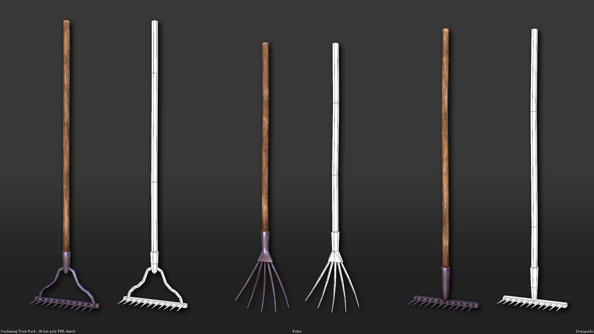 Shovels Rakes Brooms Axes Hammers Knives Saws 26 PBR objects free VR / AR / lowpoly 3D model