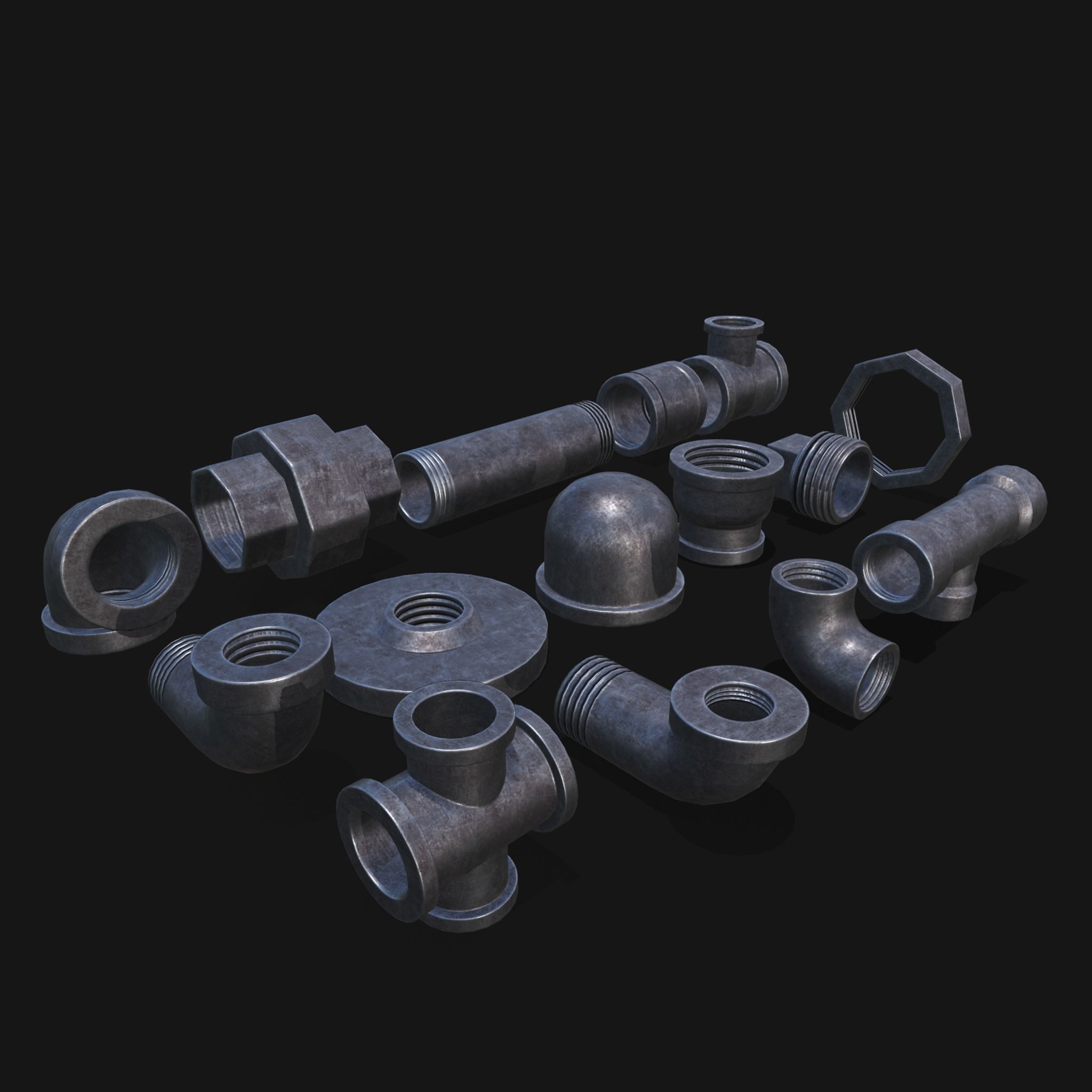 3D model Plumbing Parts kit lowpoly 15 pisces VR / AR / low-poly | CGTrader